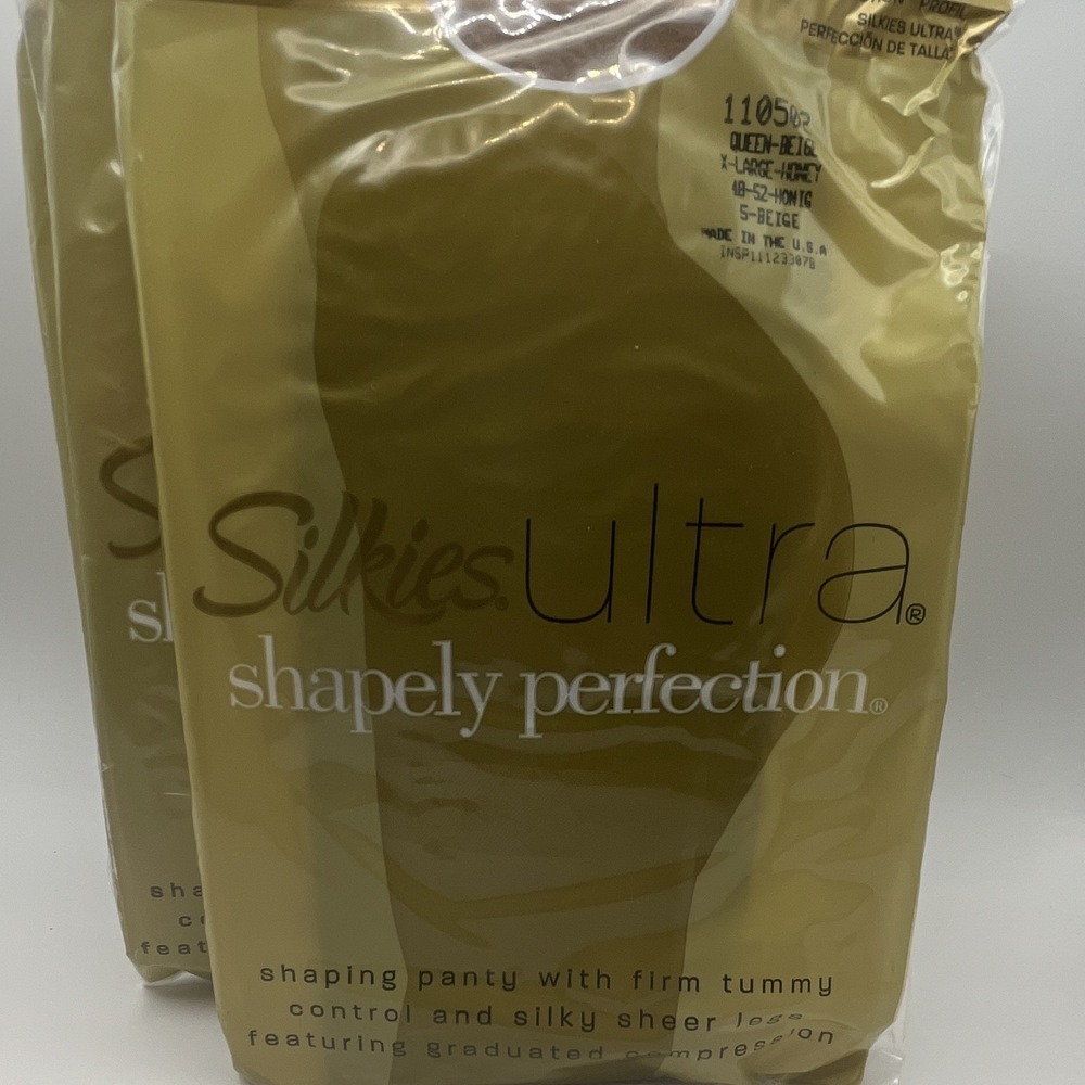 Lot of 3 Pairs Silkies Ultra Shapely Control Top Pantyhose Queen Size Beige